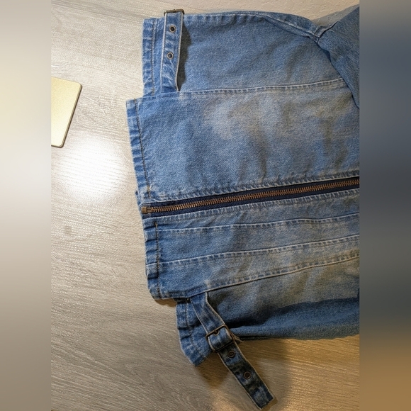 Elaine Turner Medium Wash Faded Asymmetric Full Zip Denim Jean Moto Jacket Biker - Picture 7 of 10